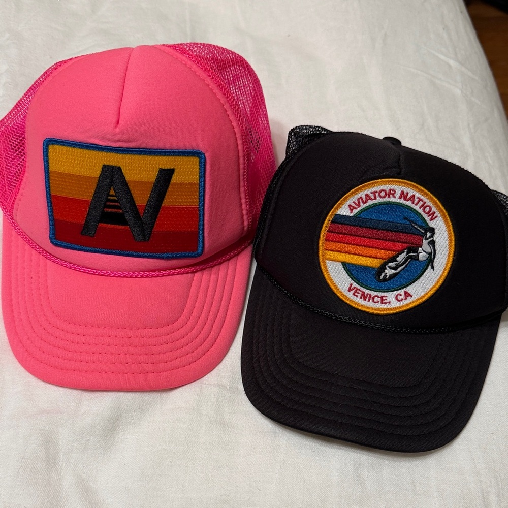 Aviator Nation Pink and Black Trucker Hat Duo